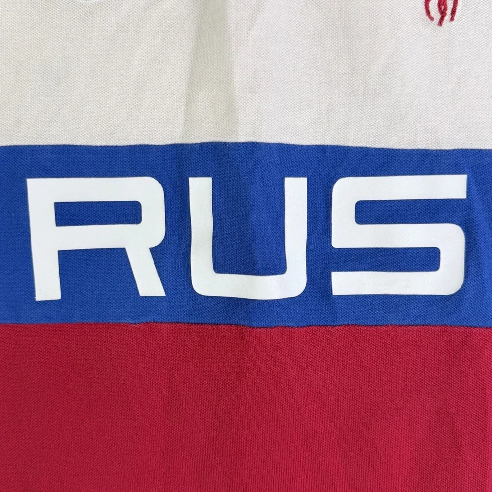 Polo Ralph Lauren Custom Slim Fit Russia RUS Colorblock Polo Shirt Mens XL White